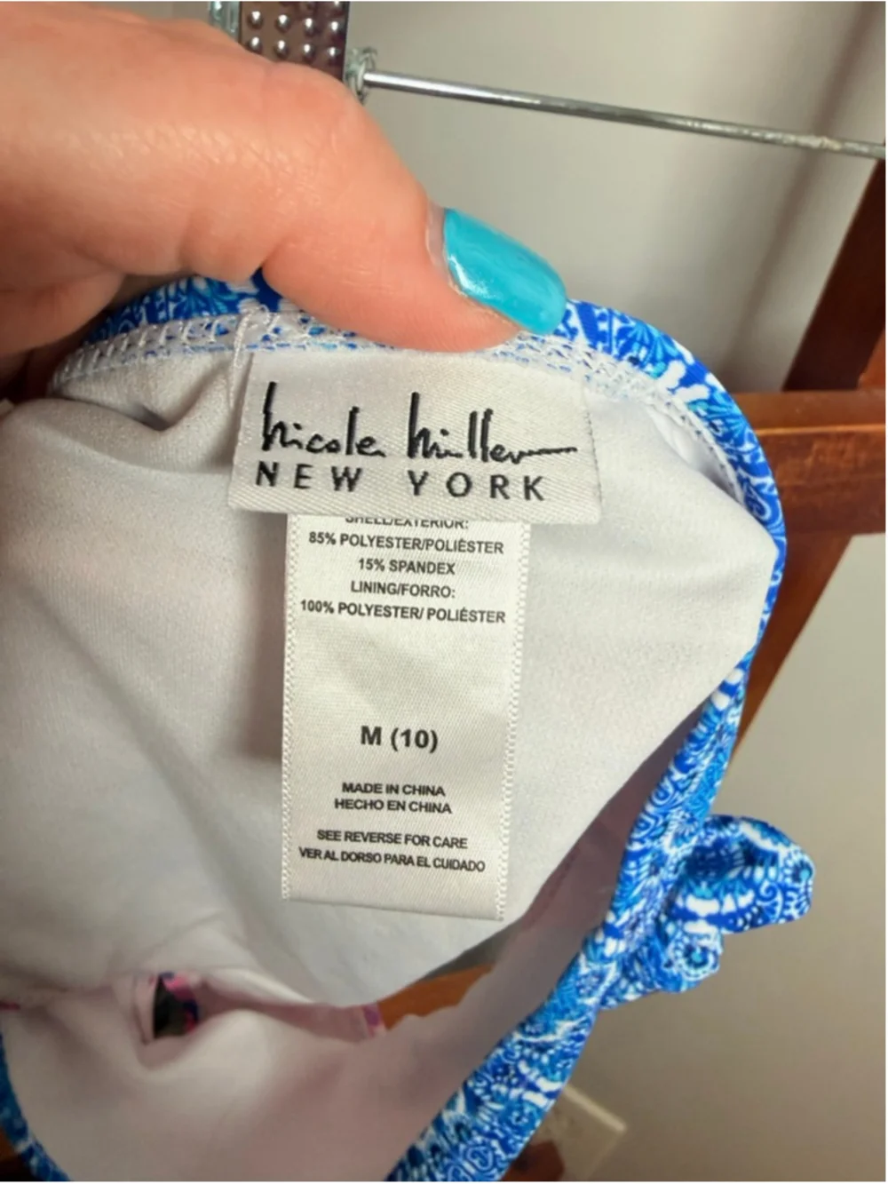 Girls Nicole Miller New York Bikini M Pink Blue Paisley
